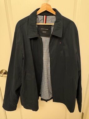 Tommy Hilfiger Navy Lightweight Harrington Jacket with Gingham Lining
